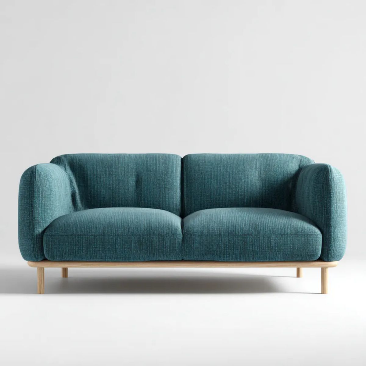 Sofa, 2-osobowa sofa w poliestrze niebieski kaczka z litego drewnianych nóżek, 160 x 85 x 78 cm