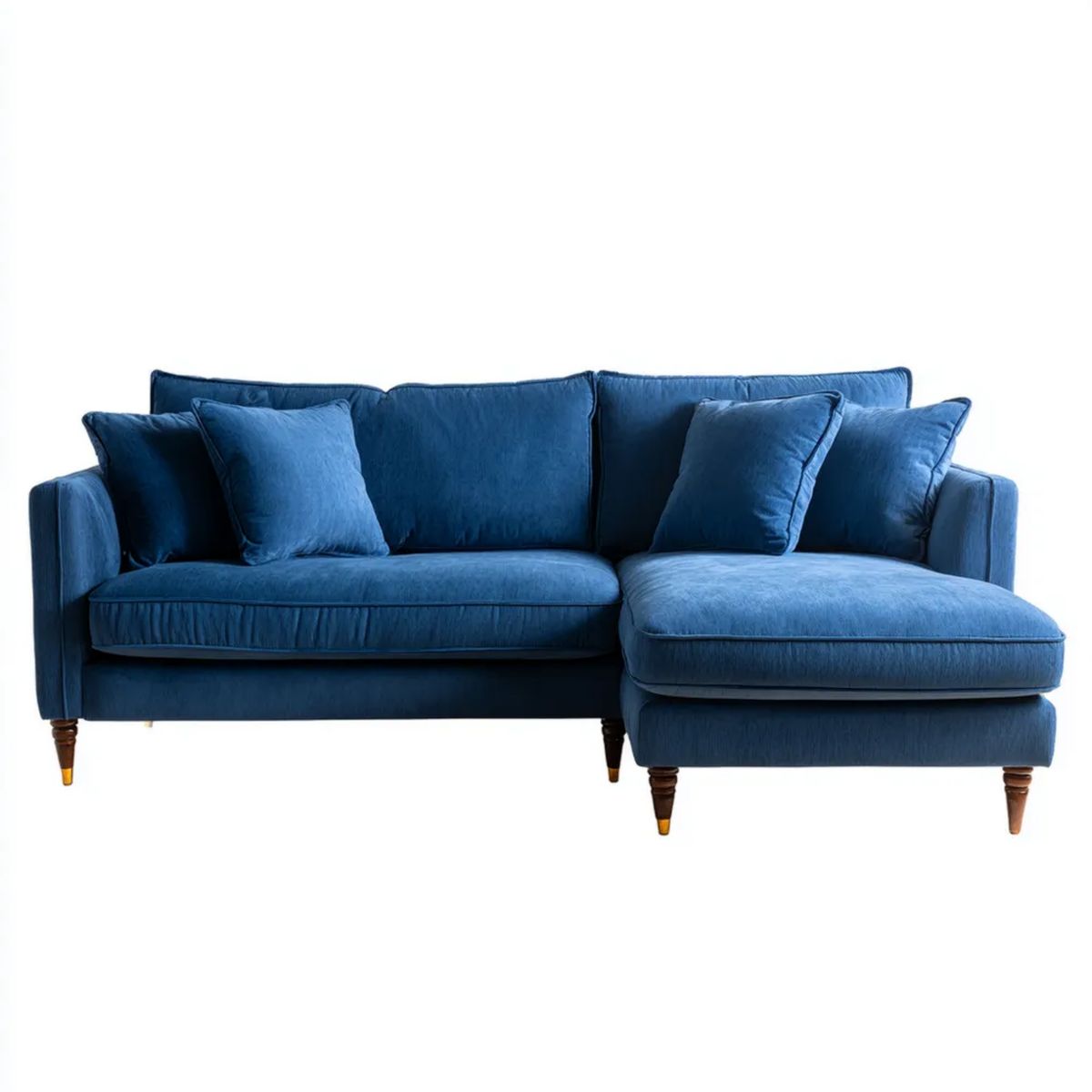 Sofa, 3-osobowa w prawo narożnik sofa w niebieskim kolorze z szezlongiem na prawo, 230 x 150 x 85 cm