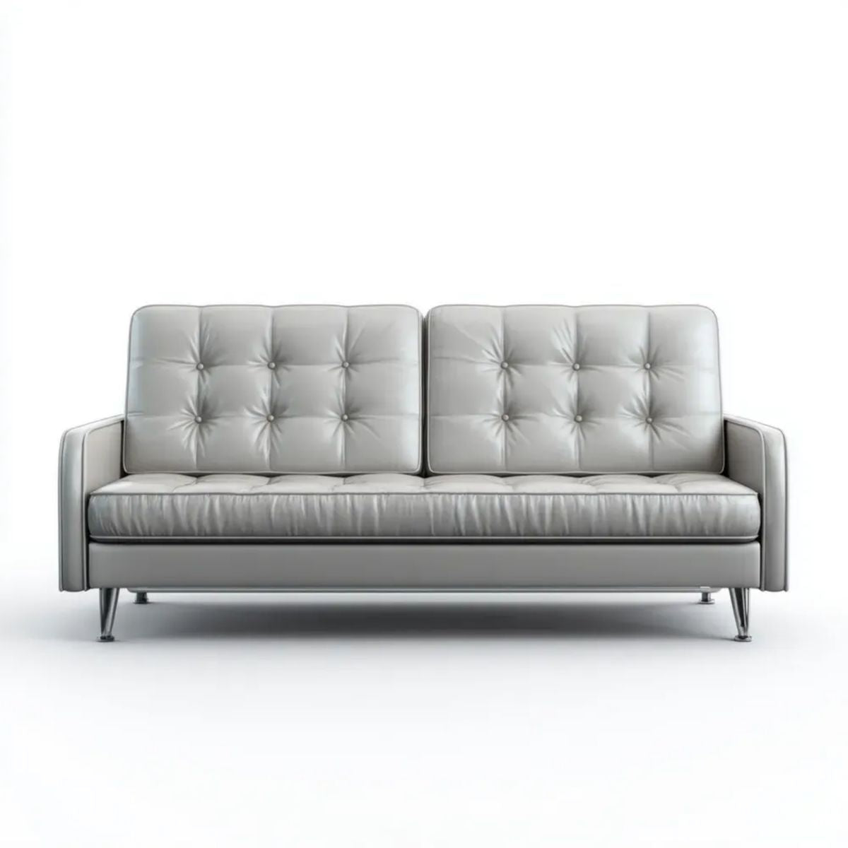 Sofa, Jasnoszara 3-osobowa sofa w kapitowanej poliuretanowej skórze, 200 x 85 x 84 cm