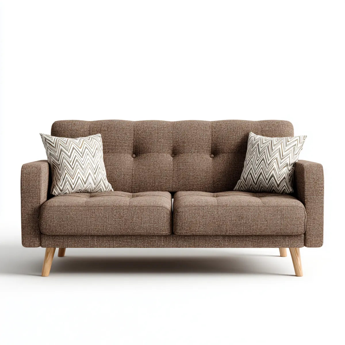 Sofa, 2-fotela Brązowy 165 x 85 x 85 cm z tapicerką poliestrową i litymi nogami z drewna prostokątnego