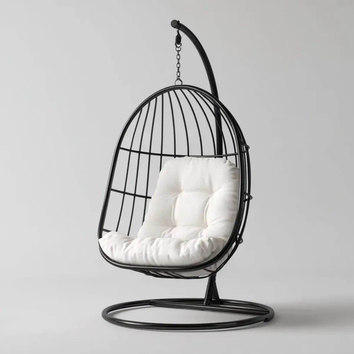 Hamak lub fotel wiszący, Krzesło wiszące z czarnym podporem 105 x 105 x 195 cm w stali i poliestrze