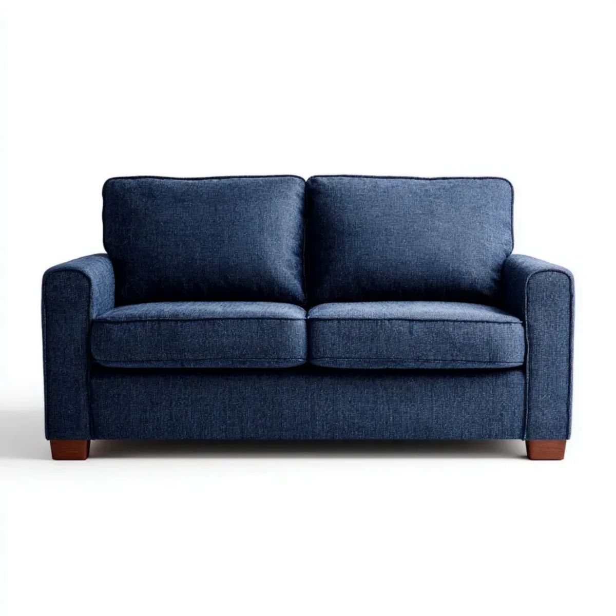 Sofa, 2 fotela sofa w niebieskim poliestrze z drewnianymi nóżkami, 150 x 85 x 88 cm