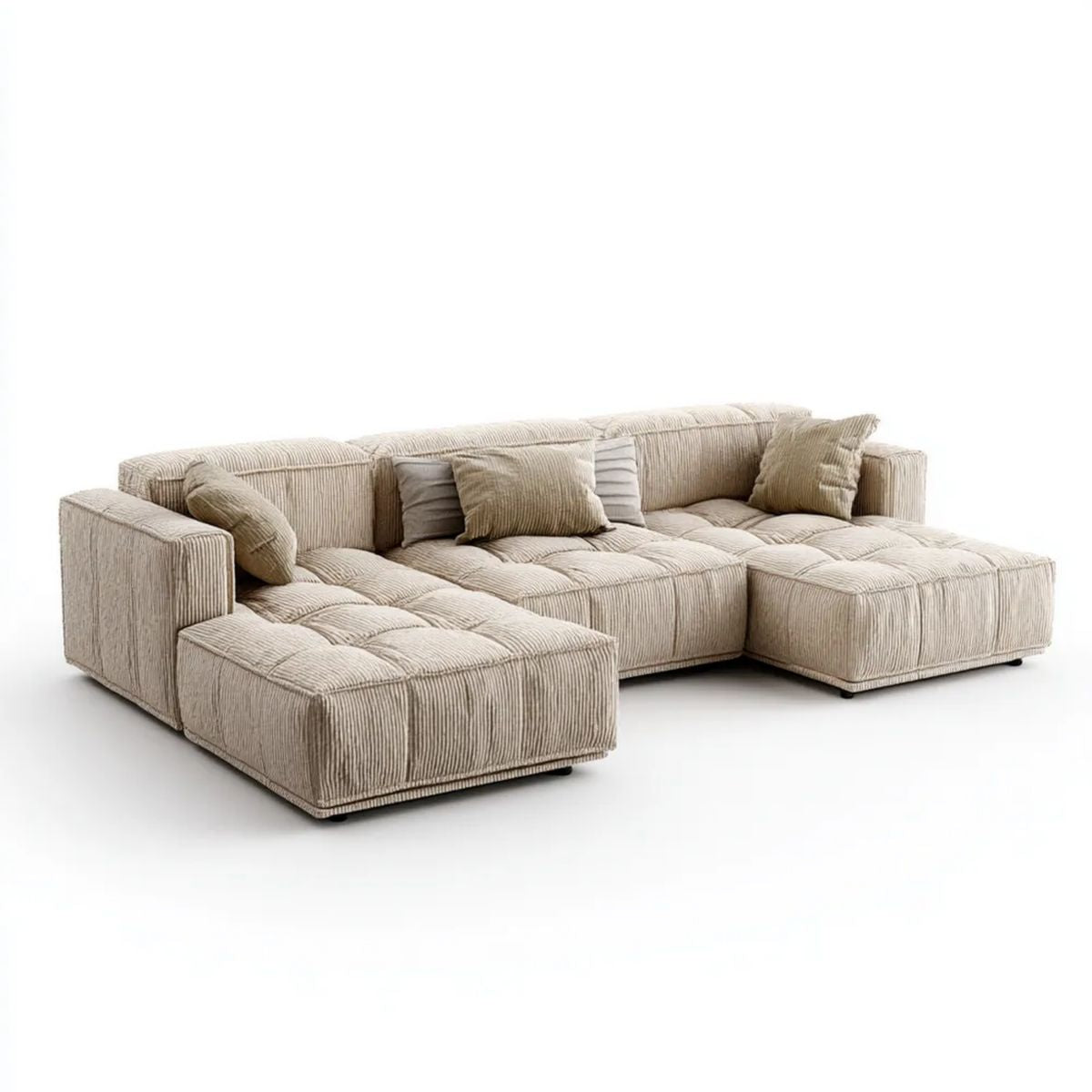 Sofa panoramiczna w kolorze U beżowym w poliestrze, wstążka do włosów 330 x 190 x 78 cm