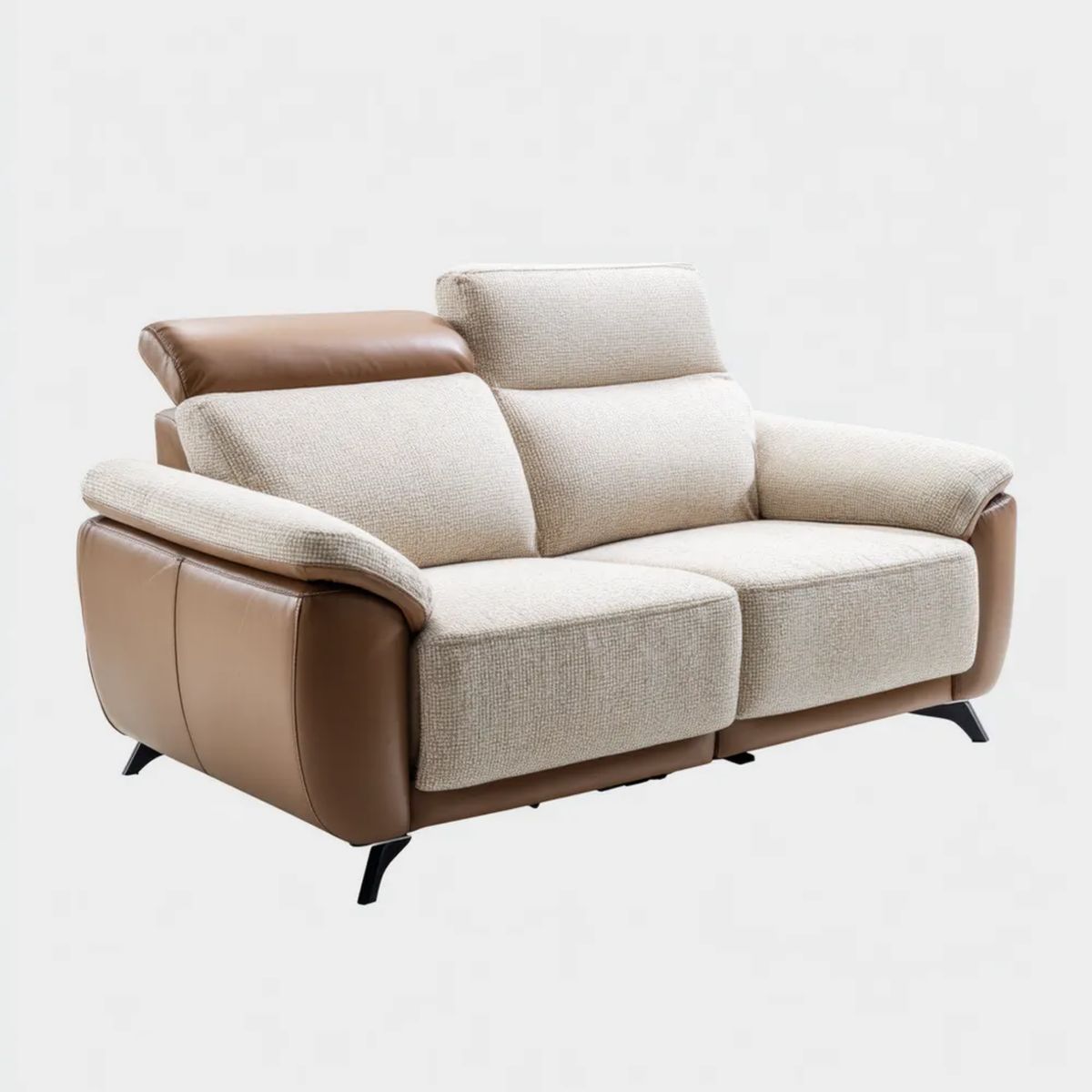 Sofa, Prostokątna sofa w poliestrze i skórzanej poliuretanie beżowej i brązowej, 170 x 95 x 100 cm