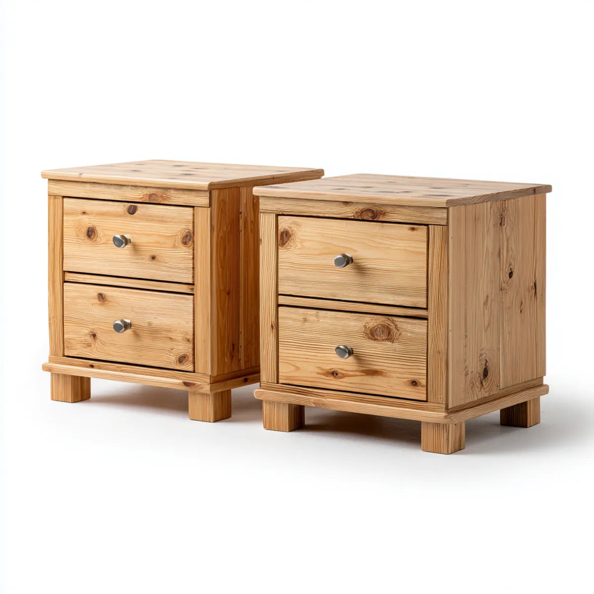 Szafka nocna, Zestaw do stołu z 2 naturami 50 x 40 x 55 cm z litej sosny prostokątnej z 2 szufladami