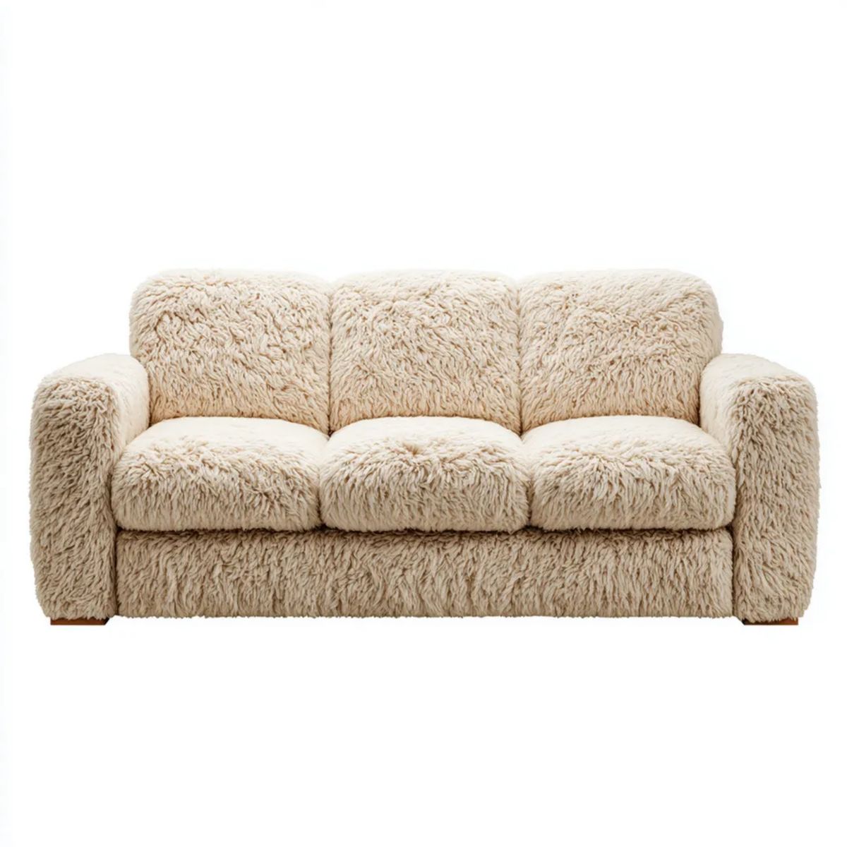 Sofa, 3-osobowa na wprost kanapa beżowy faux futro furan krem 220 x 95 x 85 cm
