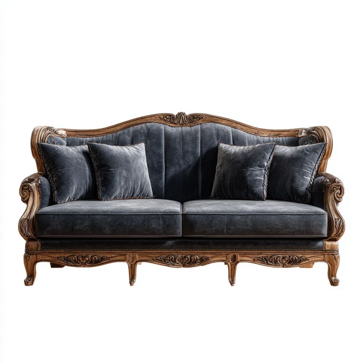 Sofa, 3-osobowa fotelik fotel fotela szary antracyt poliester ephelvet i buk lity, 190 x 85 x 105 cm