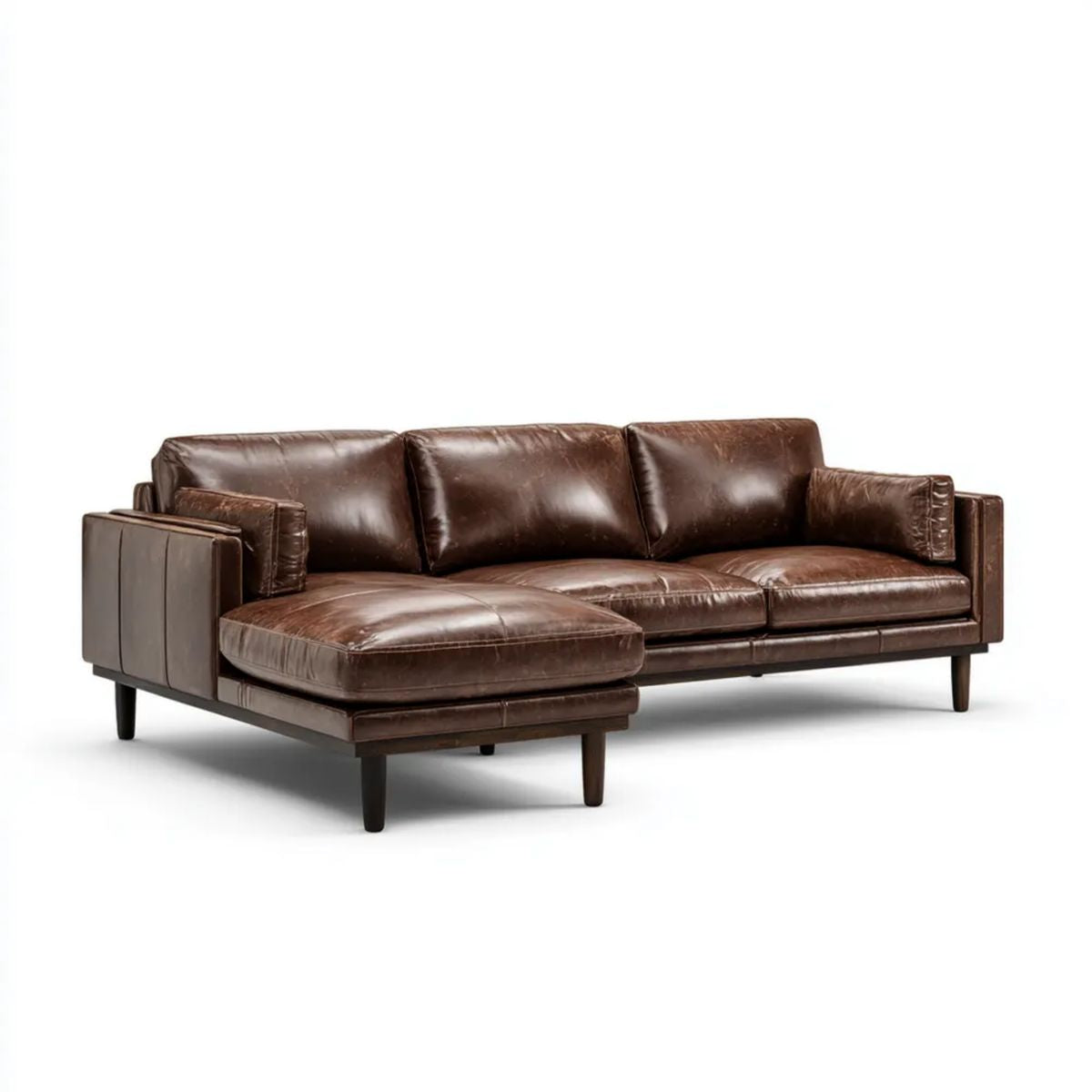Sofa, 3 ciemnobrązowy skóra sofa w lewo narożnik PU 280 x 170 x 85 cm