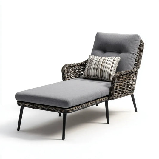 Leżanka ogrodowa, PE syntetyczny rattan szary ogród opalony poduszki 150 x 75 x 90 cm