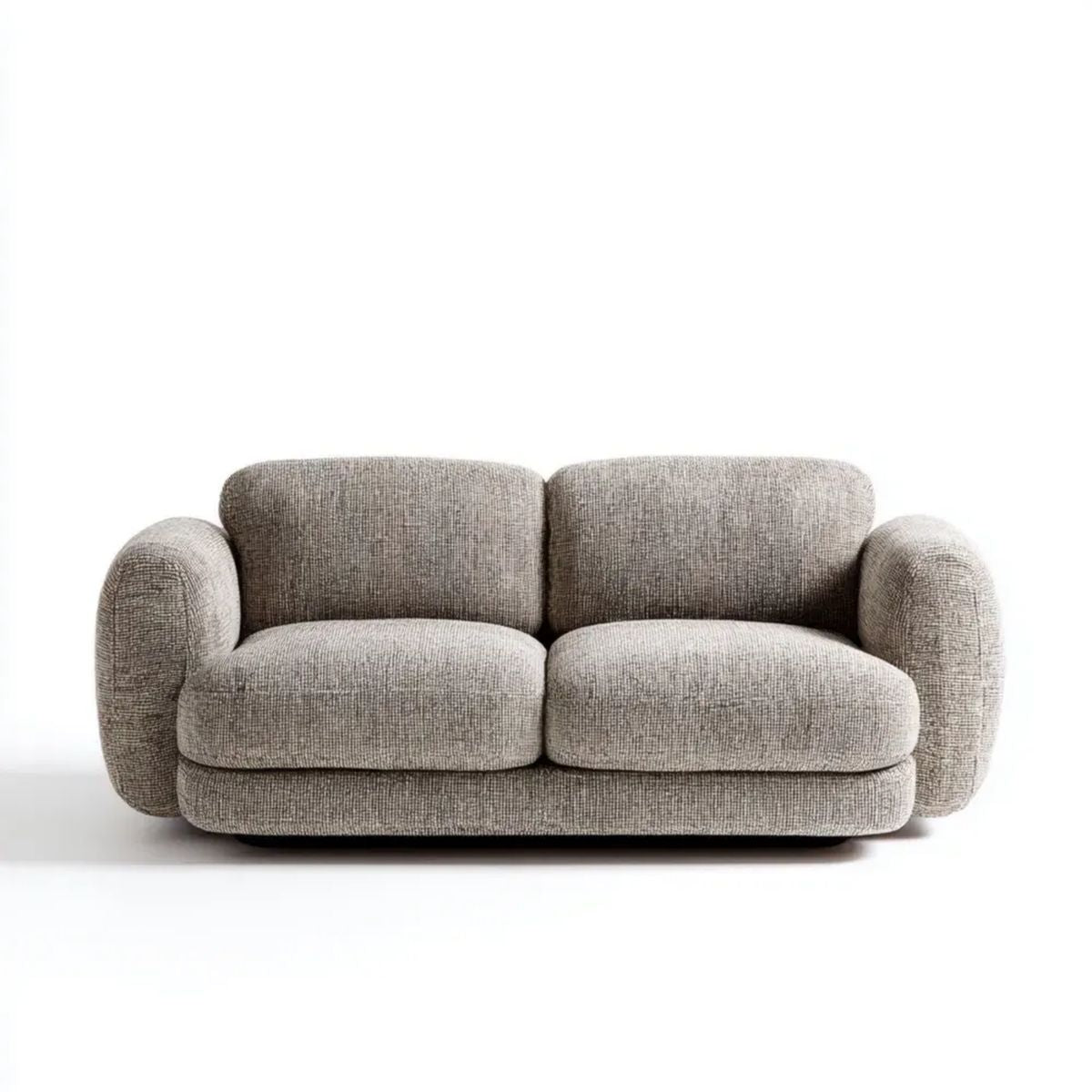 Sofa, Podwójna sofa w szarym poliestrze, 180 x 95 x 78 cm, zaokrąglony kształt