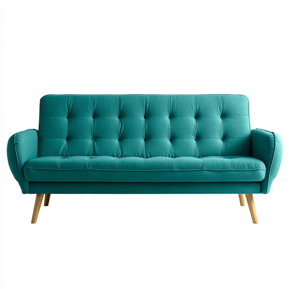 Sofa, 3-osobowa w sofie z zielonym poliestrem z drewnianymi nóżkami, 196 x 83 x 86 cm