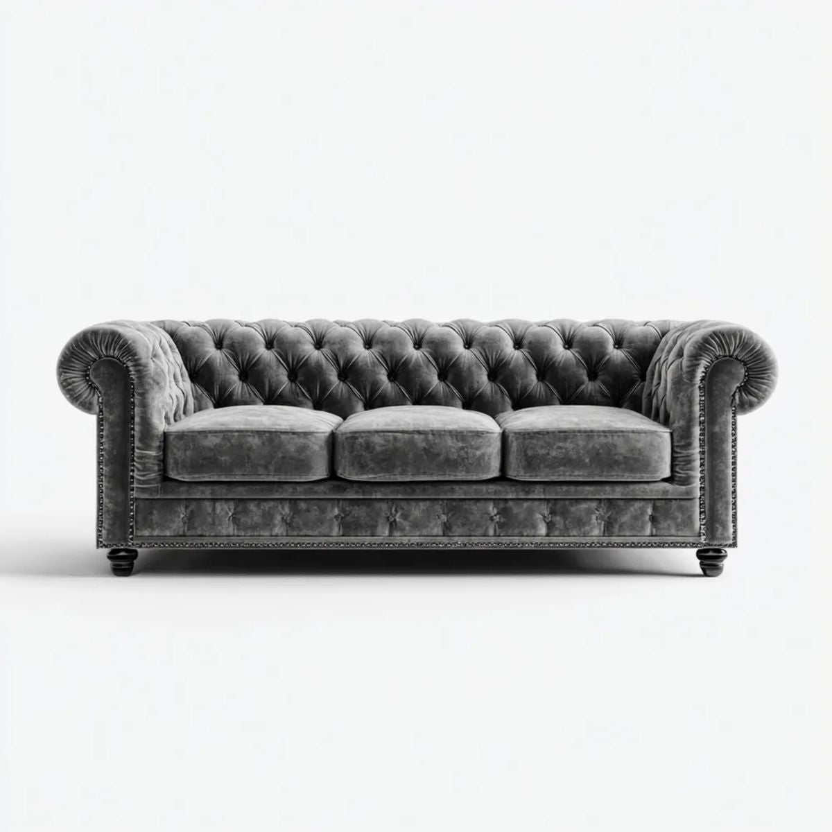 Sofa, Chesterfield sofa prosto 3 miejsca szary antracyt wiklinowy 225 x 90 x 80 cm