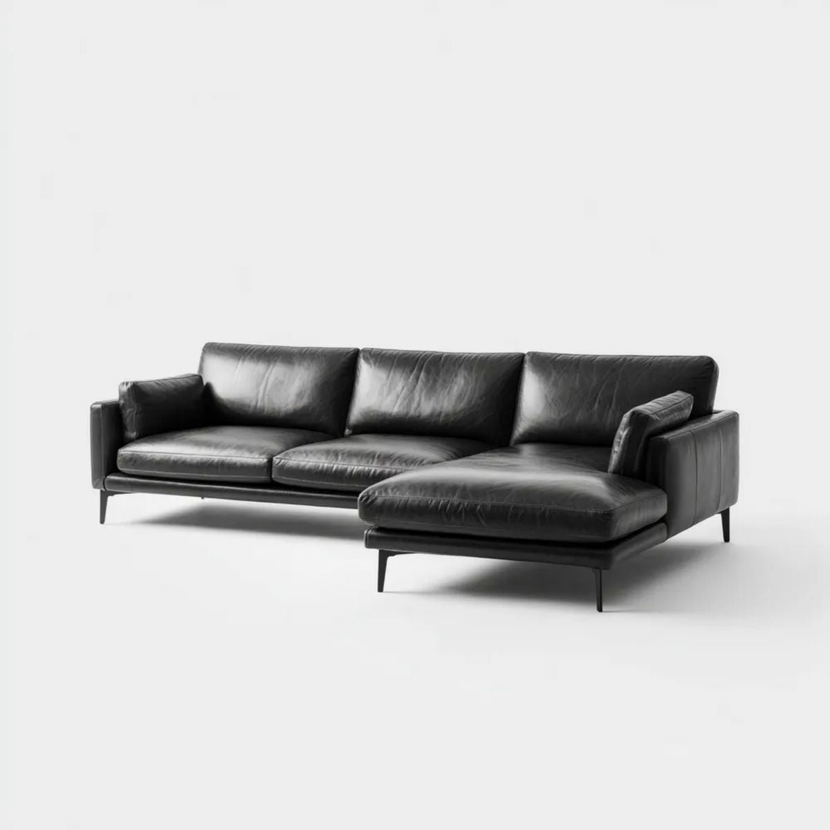 Sofa, 4-osobowa wyprostowany narożnik sofa czarny w PU syntetyczne skóry, 260 x 165 x 85 cm