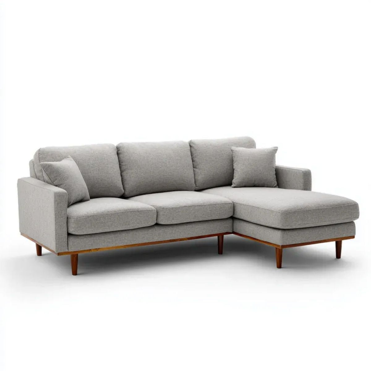 Sofa, 3-osobowa przezroczysty szary poliester sofa z melidianem i drewnianą nóżkami, 230 x 150 x 85 cm